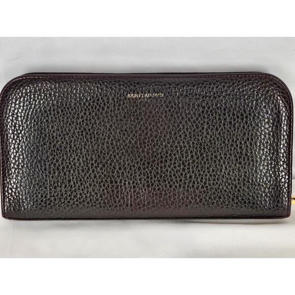 SAINT LAURENT PARIS Dark Brown Leather Continental Wallet - Gold-Tone Hardware - Picture 2 of 13